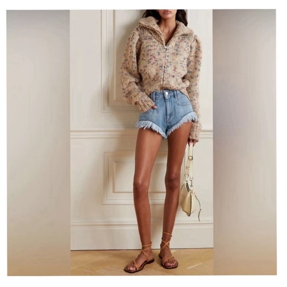 Isabel Marant Etoile Eneidao High Rise Frayed Hem Denim Shorts size FR40 US6 - Picture 1 of 9